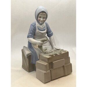 Lippelsdorf Figurine Old Lady with Fish German porcelain 8” Tall